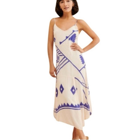 Cecilie Copenhagen Cream Anthropologie Midi Slip Night Out Dress Size Medium - Picture 3 of 16